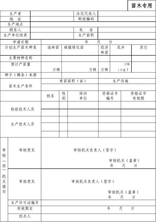 林木种子生产经营许可证申请表(新苗木专用)